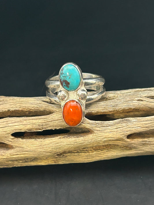 Dry Creek Turquoise & coral Ring size 8.5