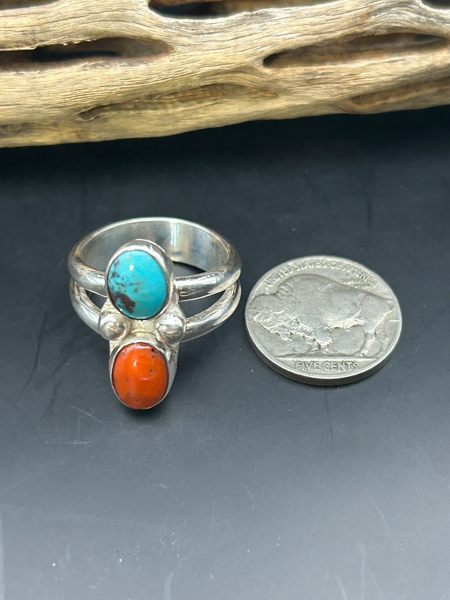 Dry Creek Turquoise & coral Ring size 8.5