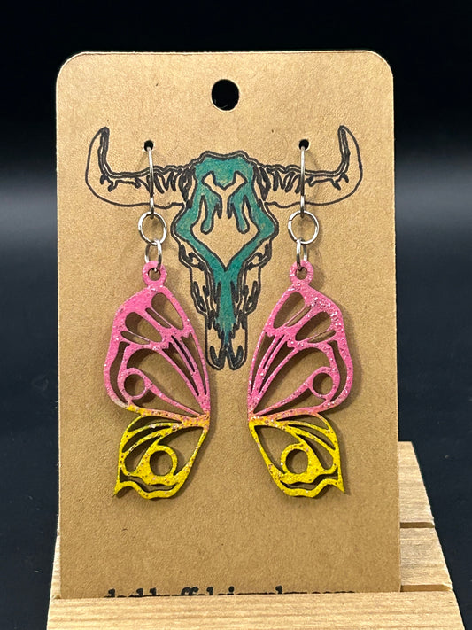 Pink & Yellow Butterfly Earrings